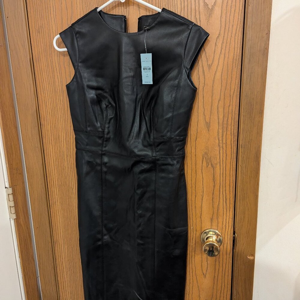 NWT- Ann Taylor Sleek and Sophisticated Black Midi Faux Leather Dress-0 Petite